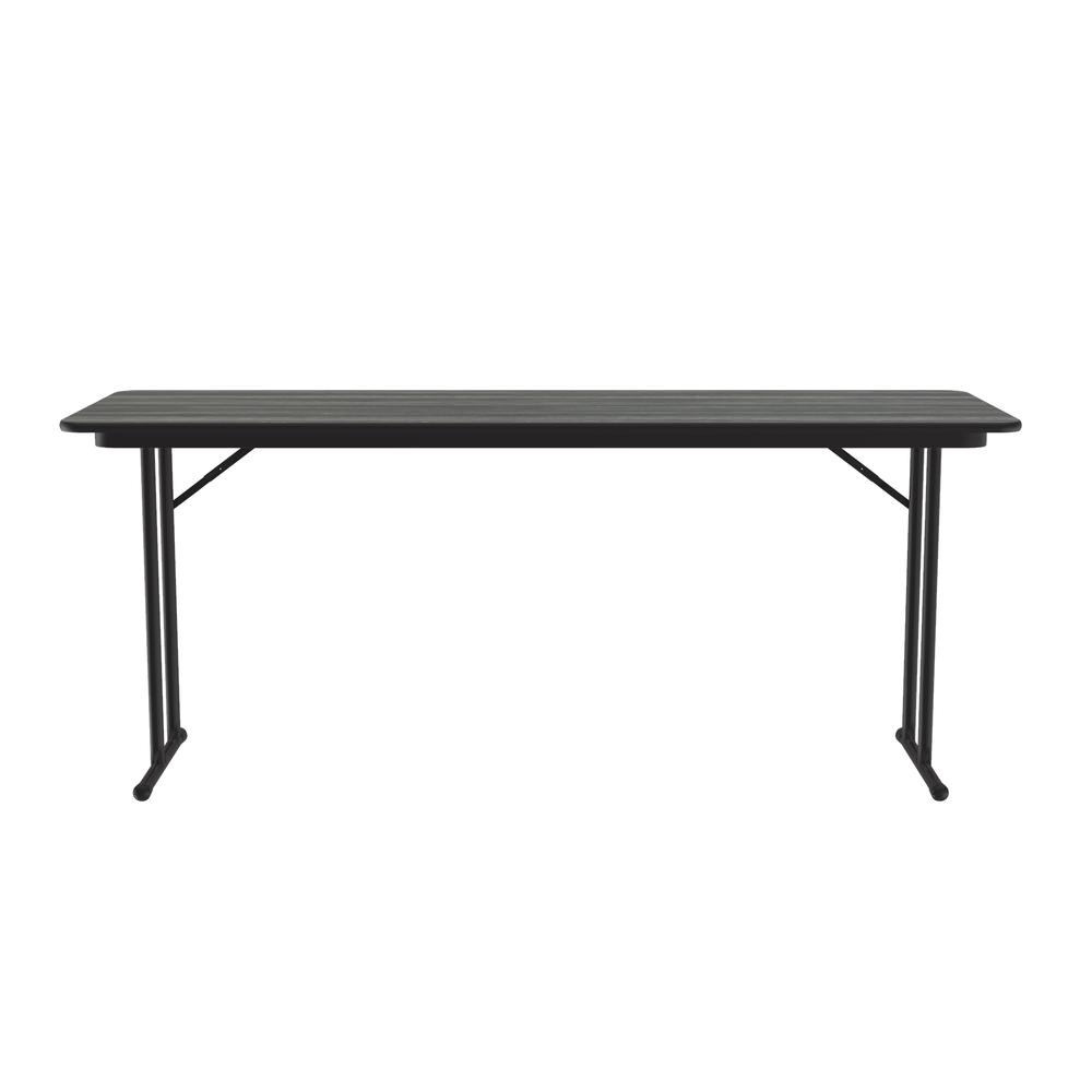 Deluxe High-Pressure Folding Seminar Table with Off-Set Leg 24x72", RECTANGULAR, NEW ENGLAND DRIFTWOOD, BLACK. Picture 2