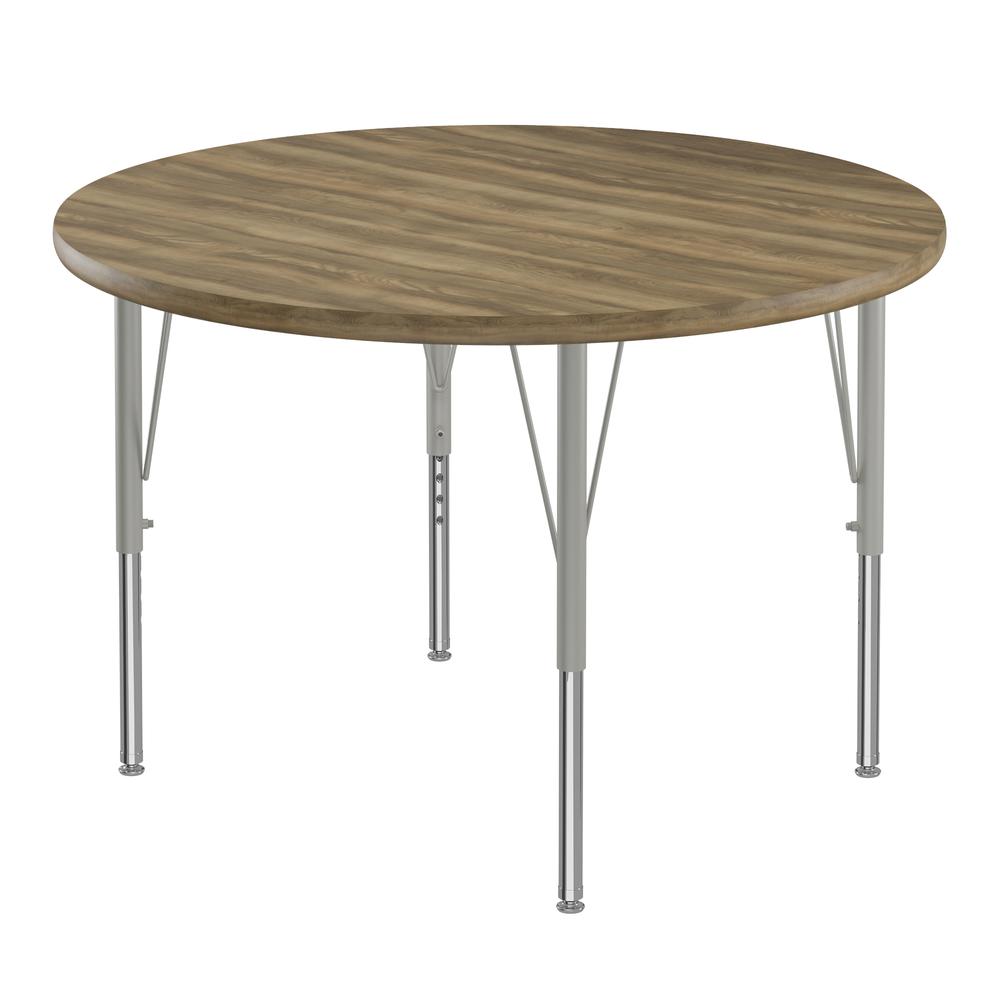 Deluxe High-Pressure Top Activity Tables, 42x42", ROUND, COLONIAL HICKORY, SILVER MIST. Picture 5