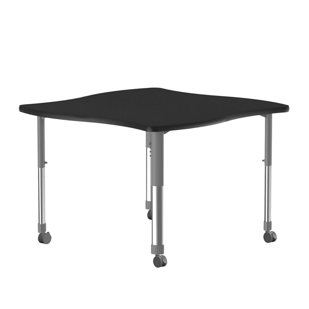 Commercial Lamiante Top Collaborative Desk with Casters, 42x42", SWERVE, BLACK GRANITE GRAY/CHROME. Picture 4