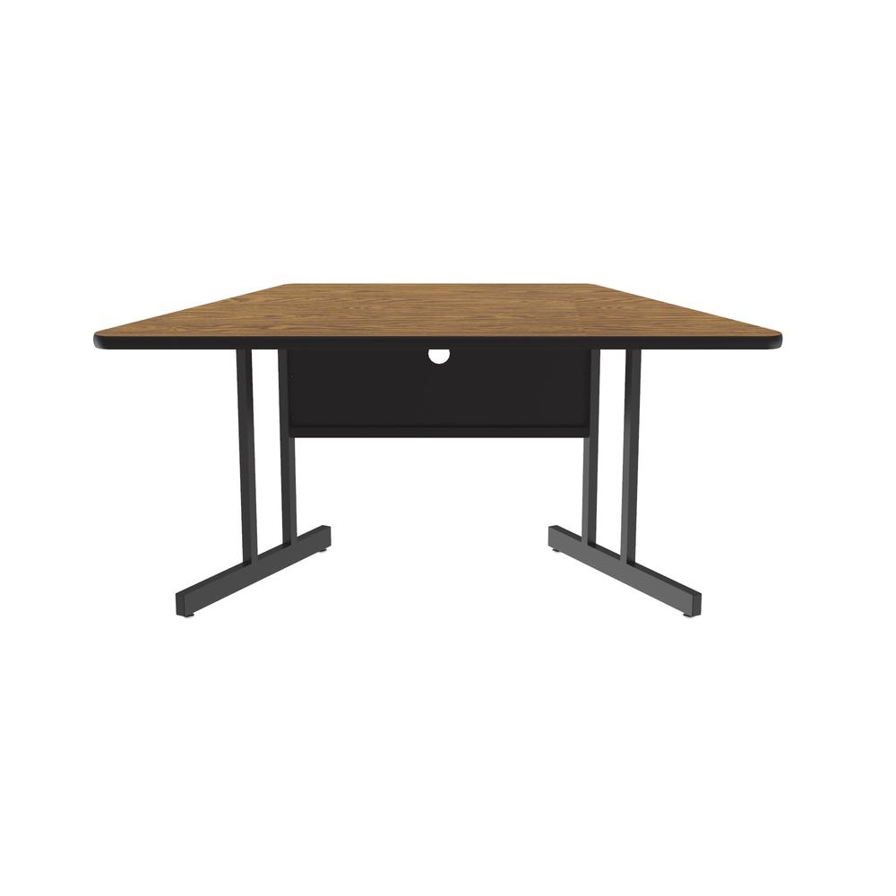 Keyboard Height Deluxe High-Pressure Top, Trapezoid, Computer/Student Desks 30x60", TRAPEZOID MEDIUM OAK, BLACK. Picture 5