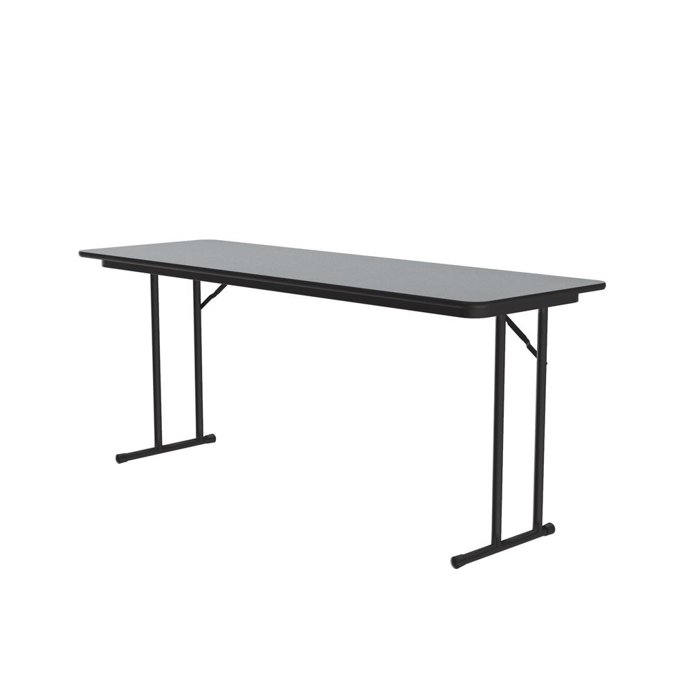Commercial Laminate Folding Seminar Table with Off-Set Leg, 24x72" RECTANGULAR GRAY GRANITE, BLACK. Picture 3