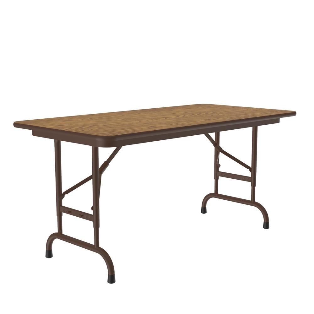 Adjustable Height Econoline Melamine Top Folding Table, 24x48" RECTANGULAR MED OAK BROWN. Picture 5