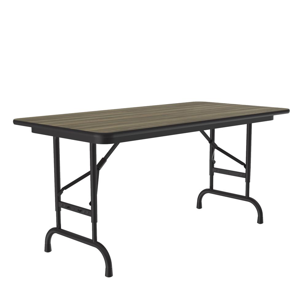 Adjustable Height High Pressure Top Folding Table, 24x48", RECTANGULAR, COLONIAL HICKORY, BLACK. Picture 6