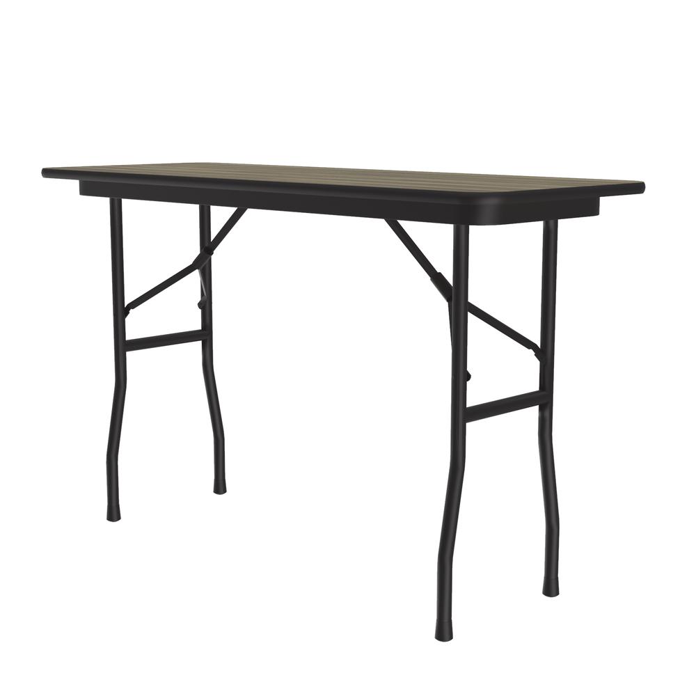 Deluxe High Pressure Top Folding Table, 18x48", RECTANGULAR, COLONIAL HICKORY, BLACK. Picture 2