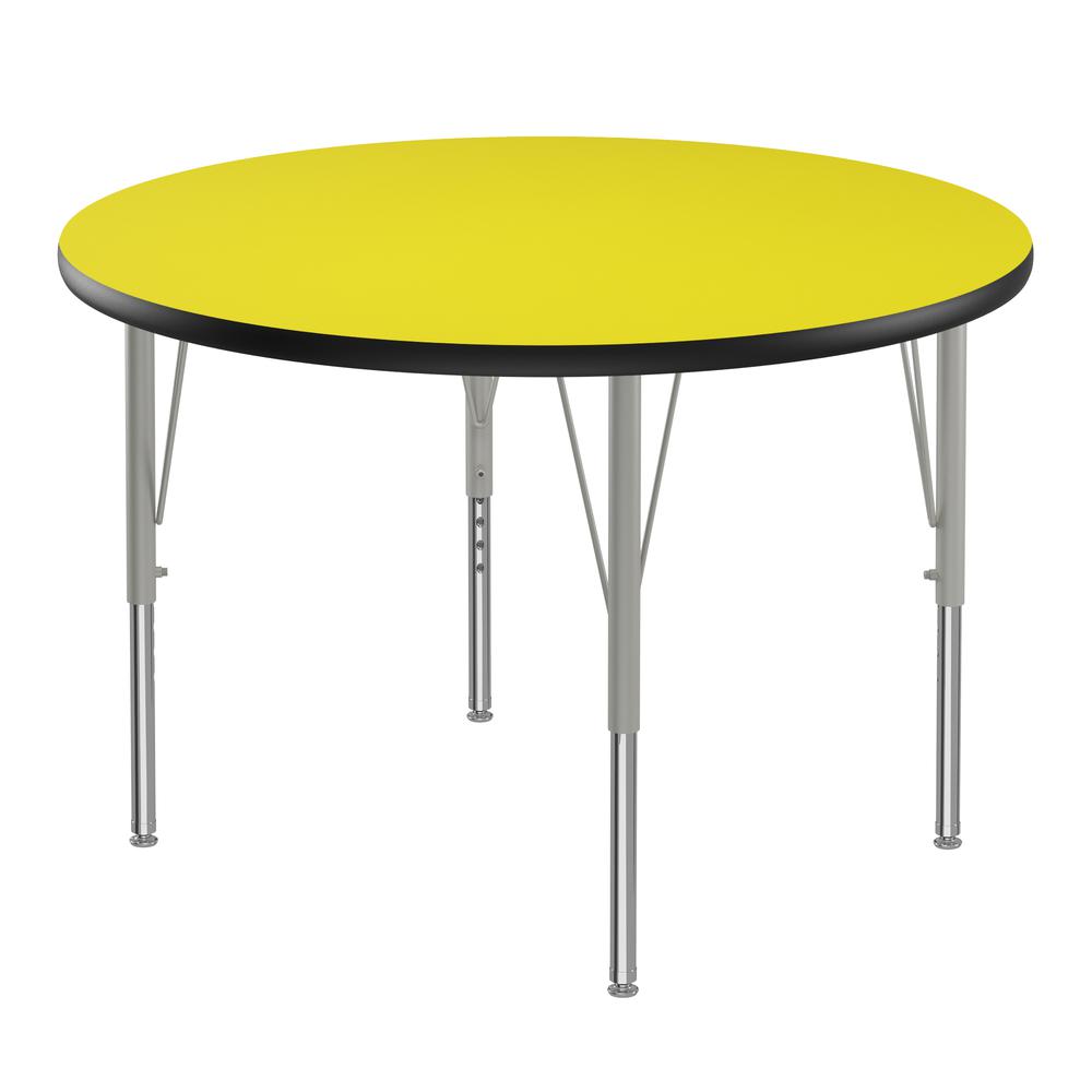 Deluxe High-Pressure Top Activity Tables, 42x42", ROUND YELLOW  SILVER MIST. Picture 3