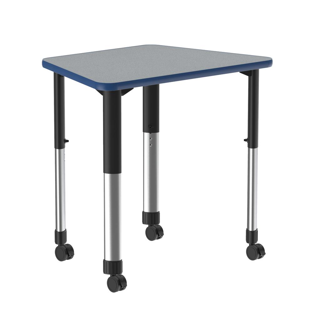 Commercial Lamiante Top Collaborative Desk with Casters, 33x23", TRAPEZOID, GRAY GRANITE BLACK/CHROME. Picture 1