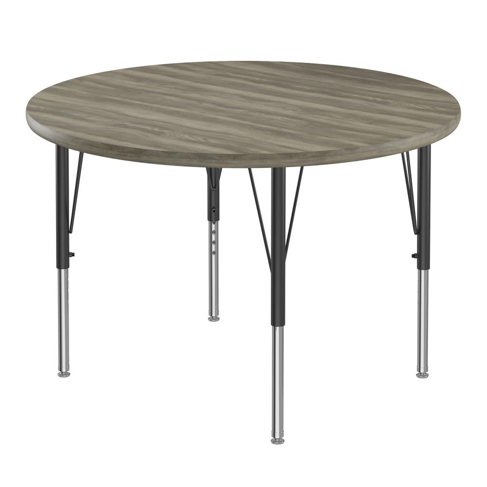 Deluxe High-Pressure Top Activity Tables 42x42" ROUND, NEW ENGLAND DRIFTWOOD, BLACK/CHROME. Picture 2