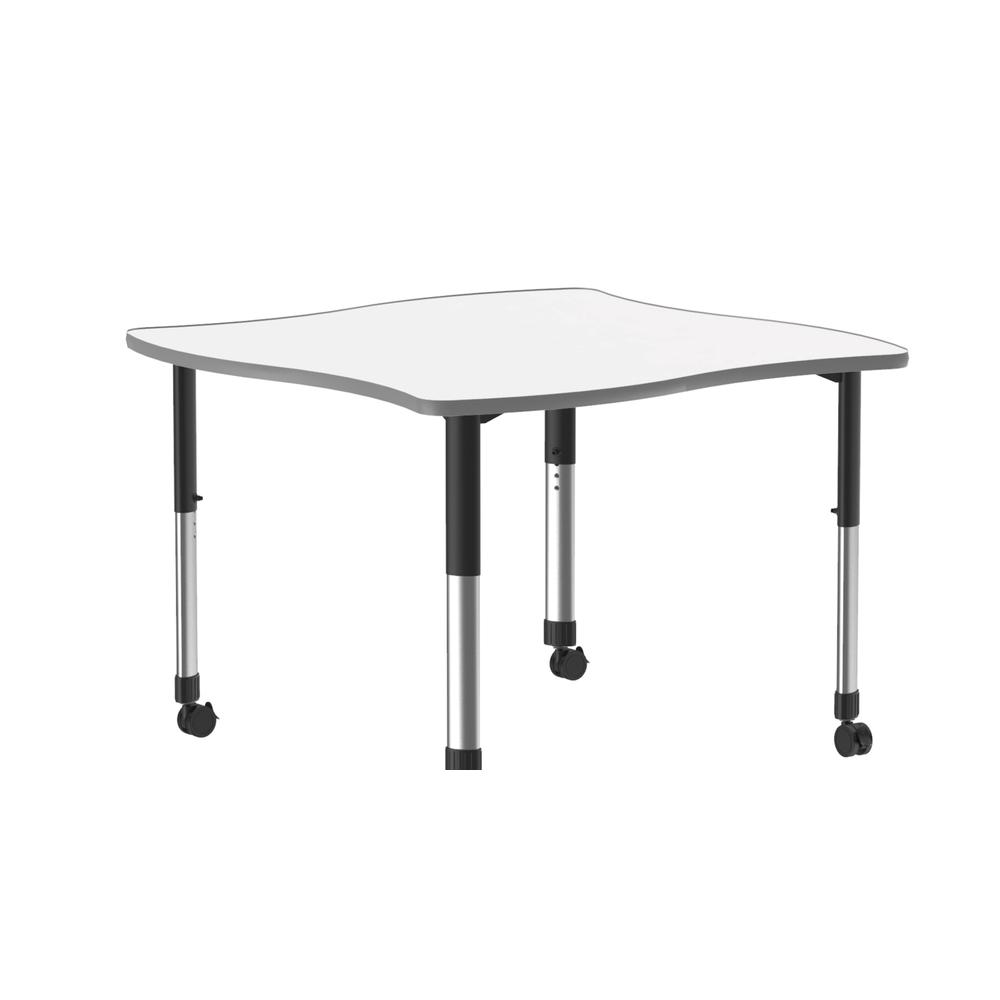 Markerboard-Dry Erase High Pressure Collaborative Desk with Casters 42x42" SWERVE FROSTY WHITE, BLACK/CHROME. Picture 1