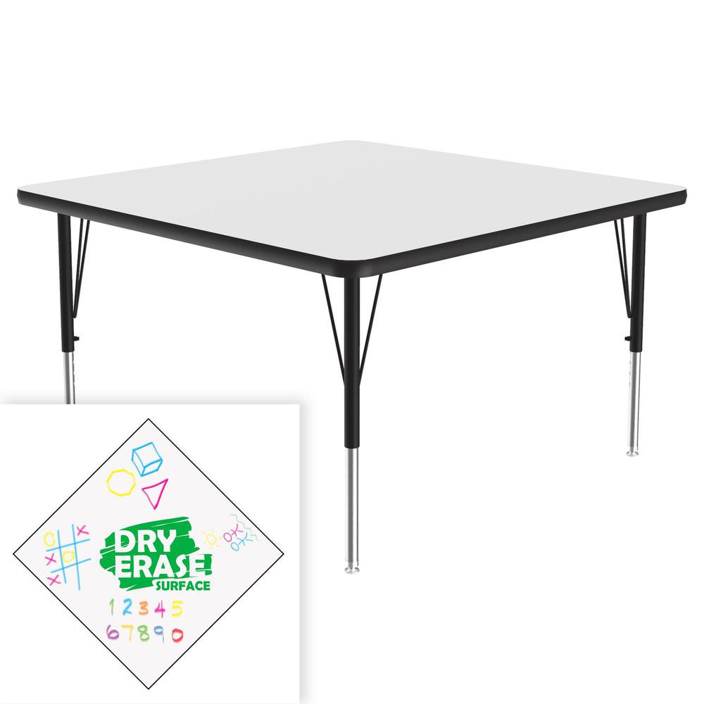 Markerboard-Dry Erase  Deluxe High Pressure Top - Activity Tables 48x48", SQUARE, FROSTY WHITE, BLACK/CHROME. Picture 4