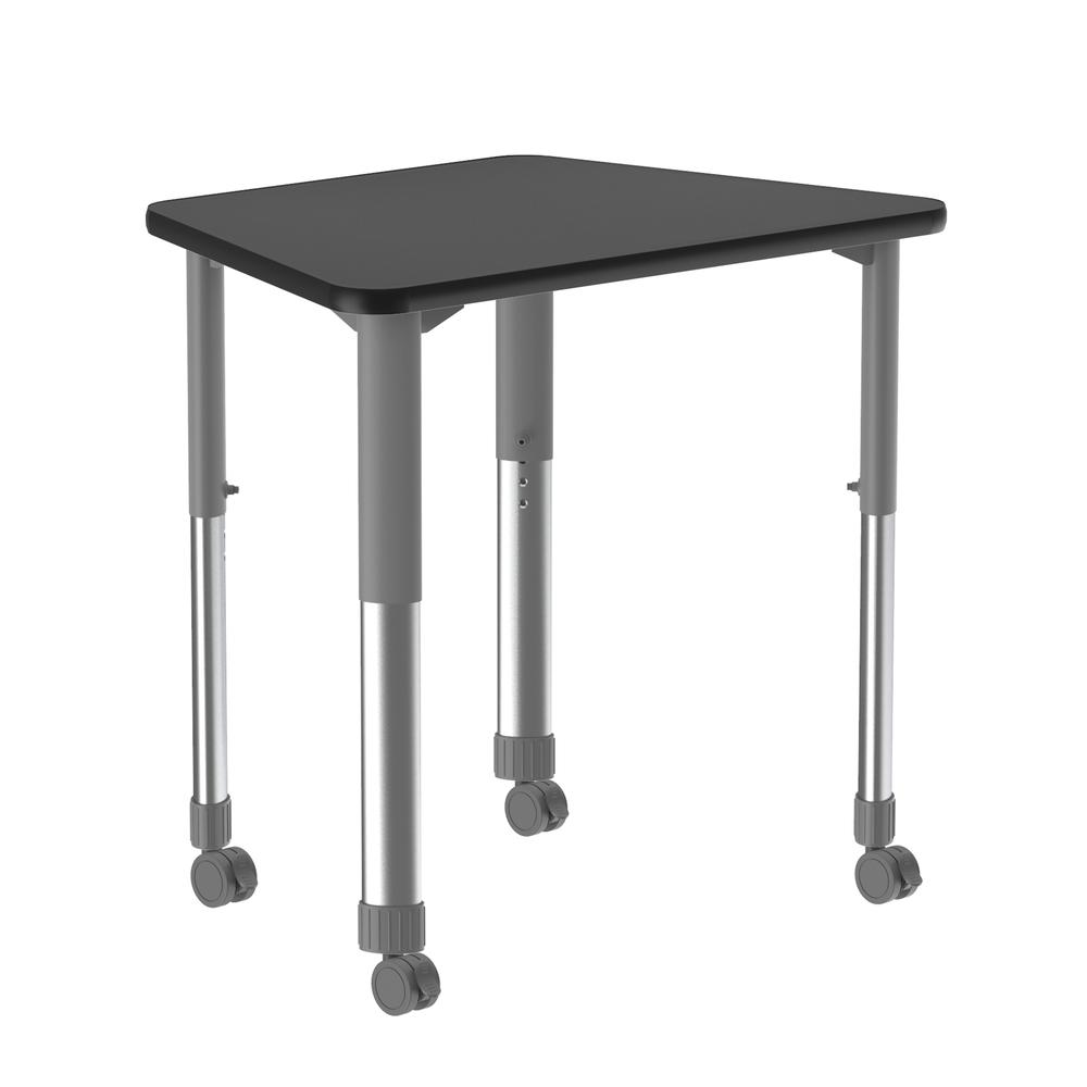 Commercial Lamiante Top Collaborative Desk with Casters 33x23" TRAPEZOID, BLACK GRANITE, GRAY/CHROME. Picture 1