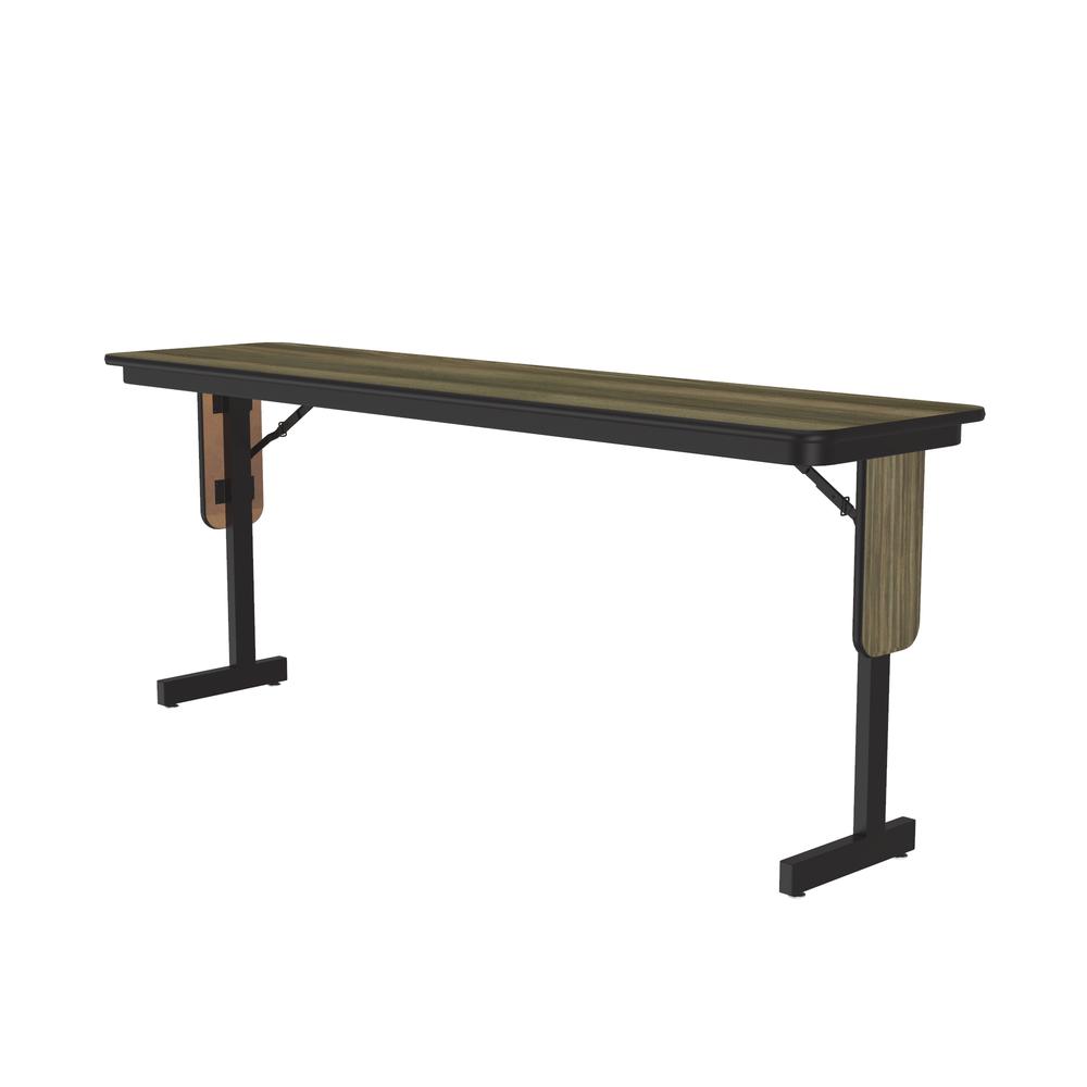 Deluxe High-Pressure Folding Seminar Table with Panel Leg, 18x72", RECTANGULAR COLONIAL HICKORY BLACK. Picture 1