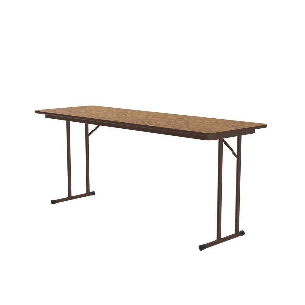 Deluxe High-Pressure Folding Seminar Table with Off-Set Leg, 24x96" RECTANGULAR MED OAK, BROWN. Picture 1