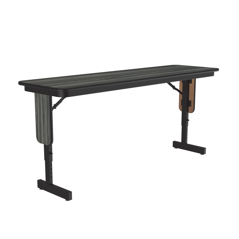 Adjustable Height Deluxe High-Pressure Folding Seminar Table with Panel Leg 18x60", RECTANGULAR NEW ENGLAND DRIFTWOOD, BLACK. Picture 6