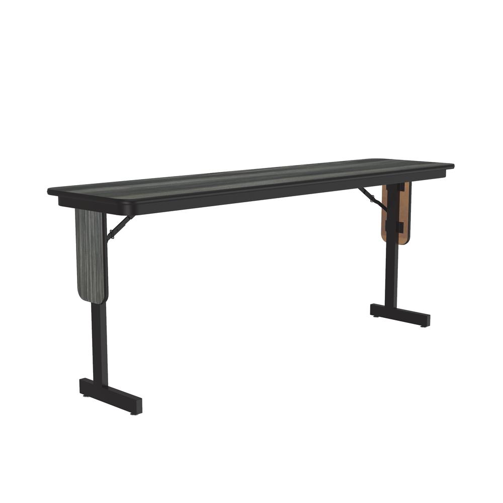 Deluxe High-Pressure Folding Seminar Table with Panel Leg, 18x72" RECTANGULAR NEW ENGLAND DRIFTWOOD, BLACK. Picture 1