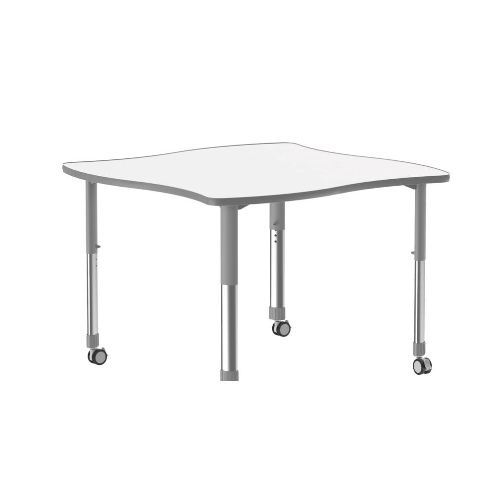Markerboard-Dry Erase High Pressure Collaborative Desk with Casters, 42x42" SWERVE, FROSTY WHITE GRAY/CHROME. Picture 1