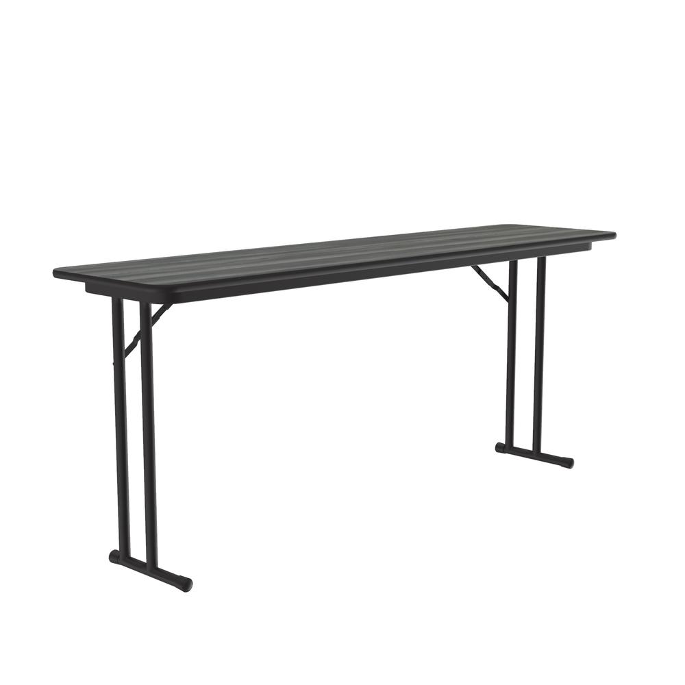 Deluxe High-Pressure Folding Seminar Table with Off-Set Leg 18x96" RECTANGULAR, NEW ENGLAND DRIFTWOOD, BLACK. Picture 4