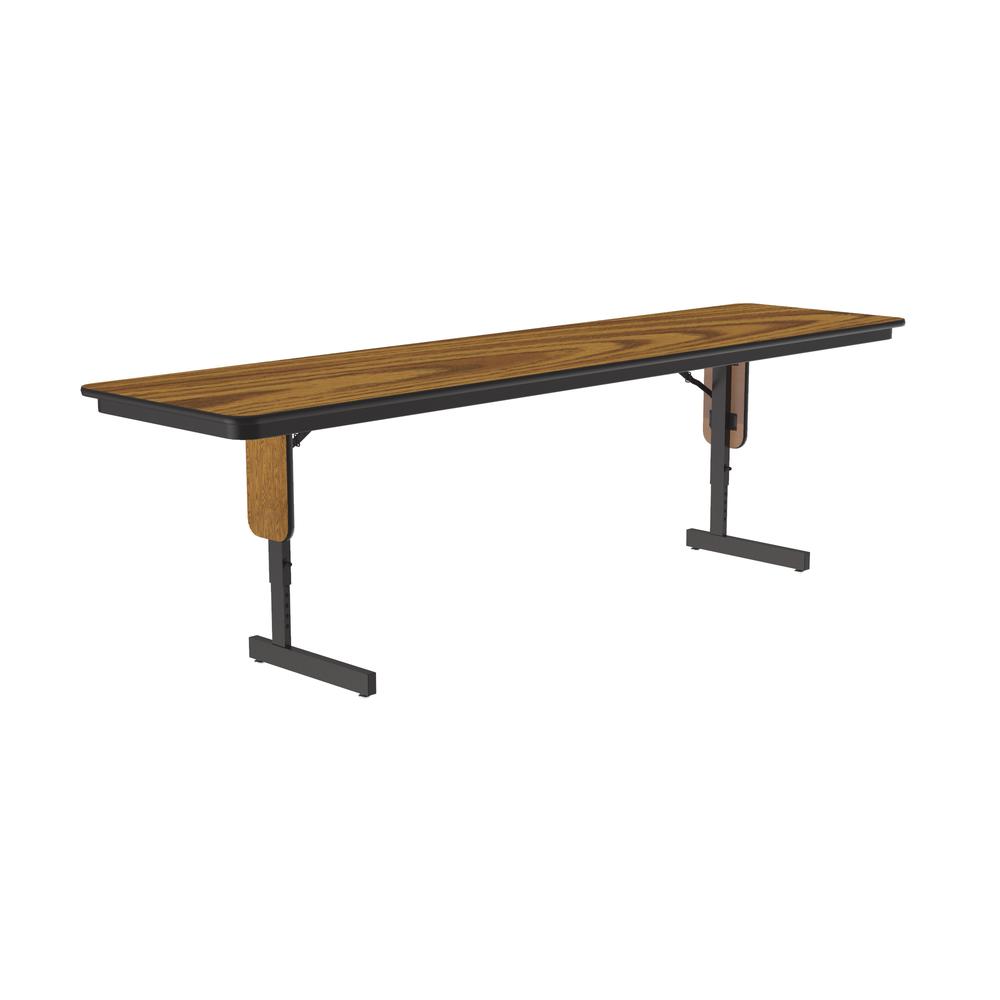 Adjustable Height Commercial Laminate Folding Seminar Table with Panel Leg, 24x60", RECTANGULAR MEDIUM OAK  BLACK. Picture 8