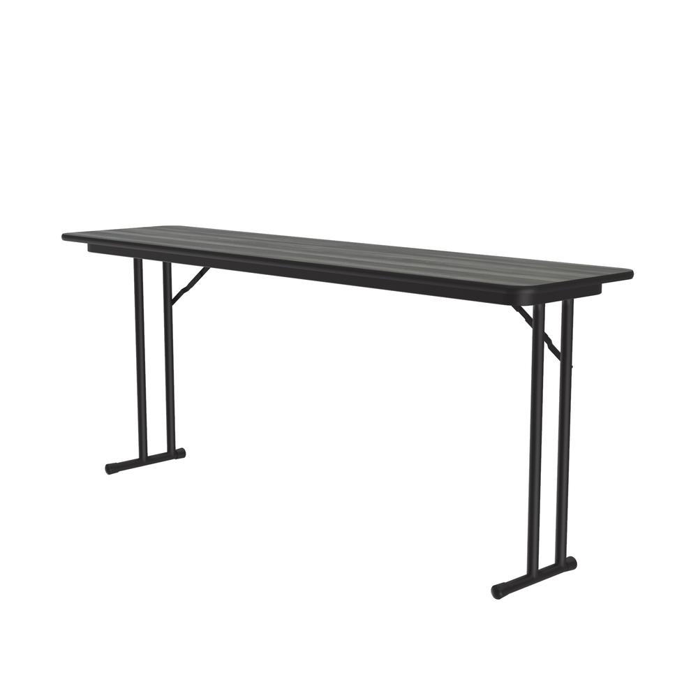Deluxe High-Pressure Folding Seminar Table with Off-Set Leg 18x96" RECTANGULAR, NEW ENGLAND DRIFTWOOD, BLACK. Picture 1