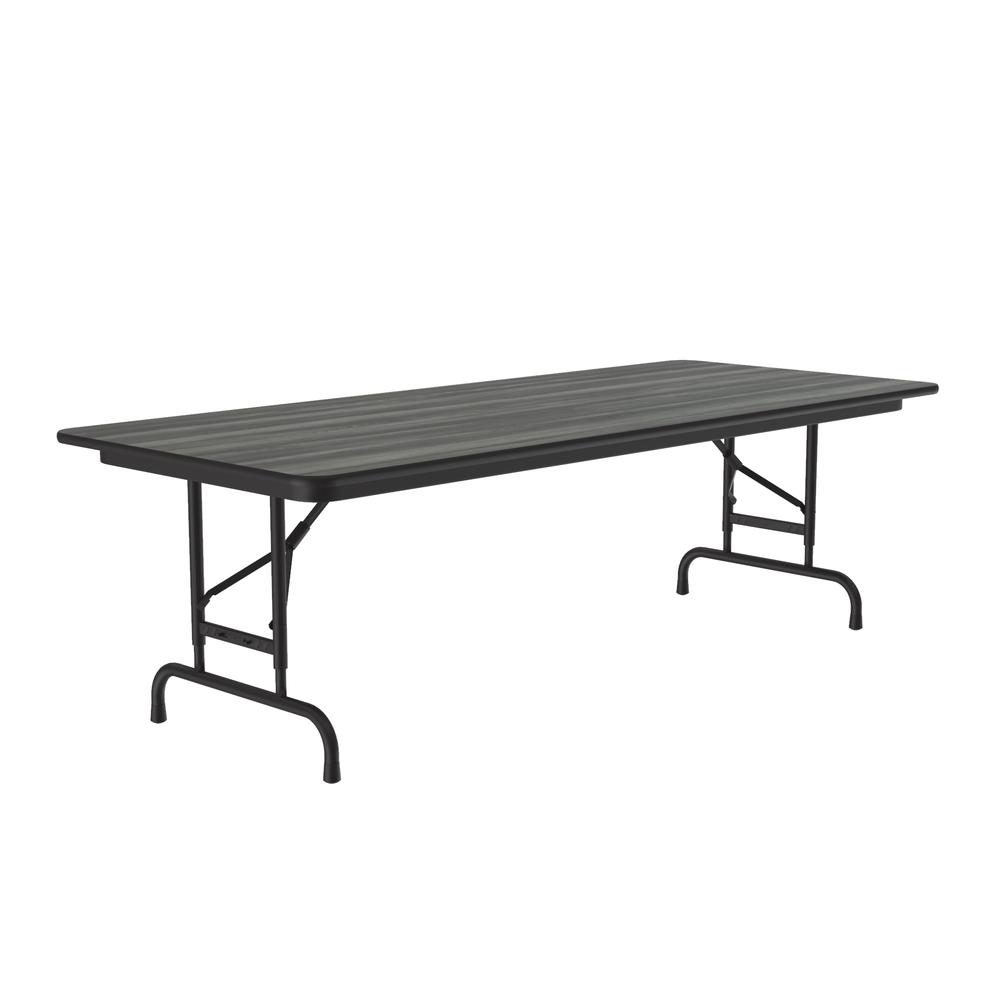 Adjustable Height High Pressure Top Folding Table 30x96" RECTANGULAR, NEW ENGLAND DRIFTWOOD, BLACK. Picture 3
