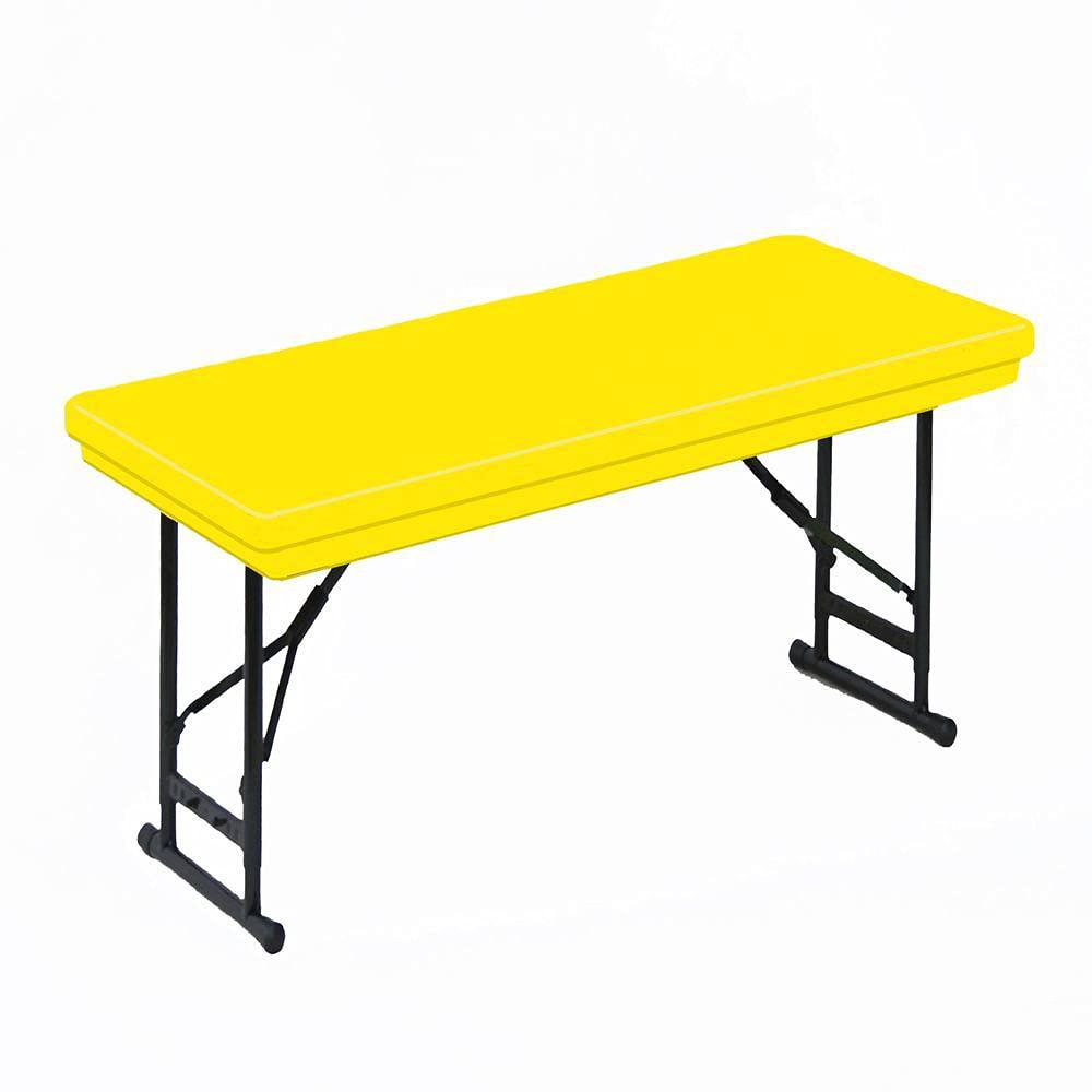 Adjustable Height Commercial Blow-Molded Plastic Folding Table, 30x60", RECTANGULAR, YELLOW BLACK. Picture 7