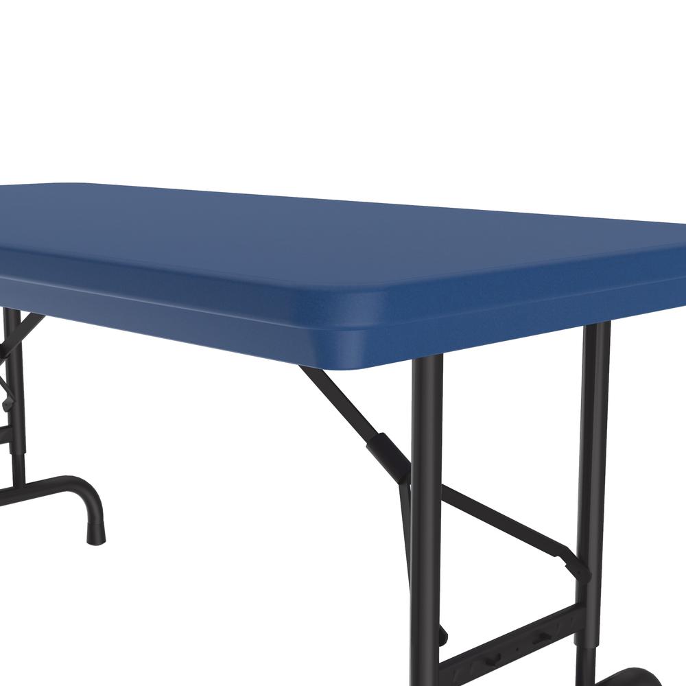 Adjustable Height Commercial Blow-Molded Plastic Folding Table, 24x48", RECTANGULAR, BLUE, BLACK. Picture 3