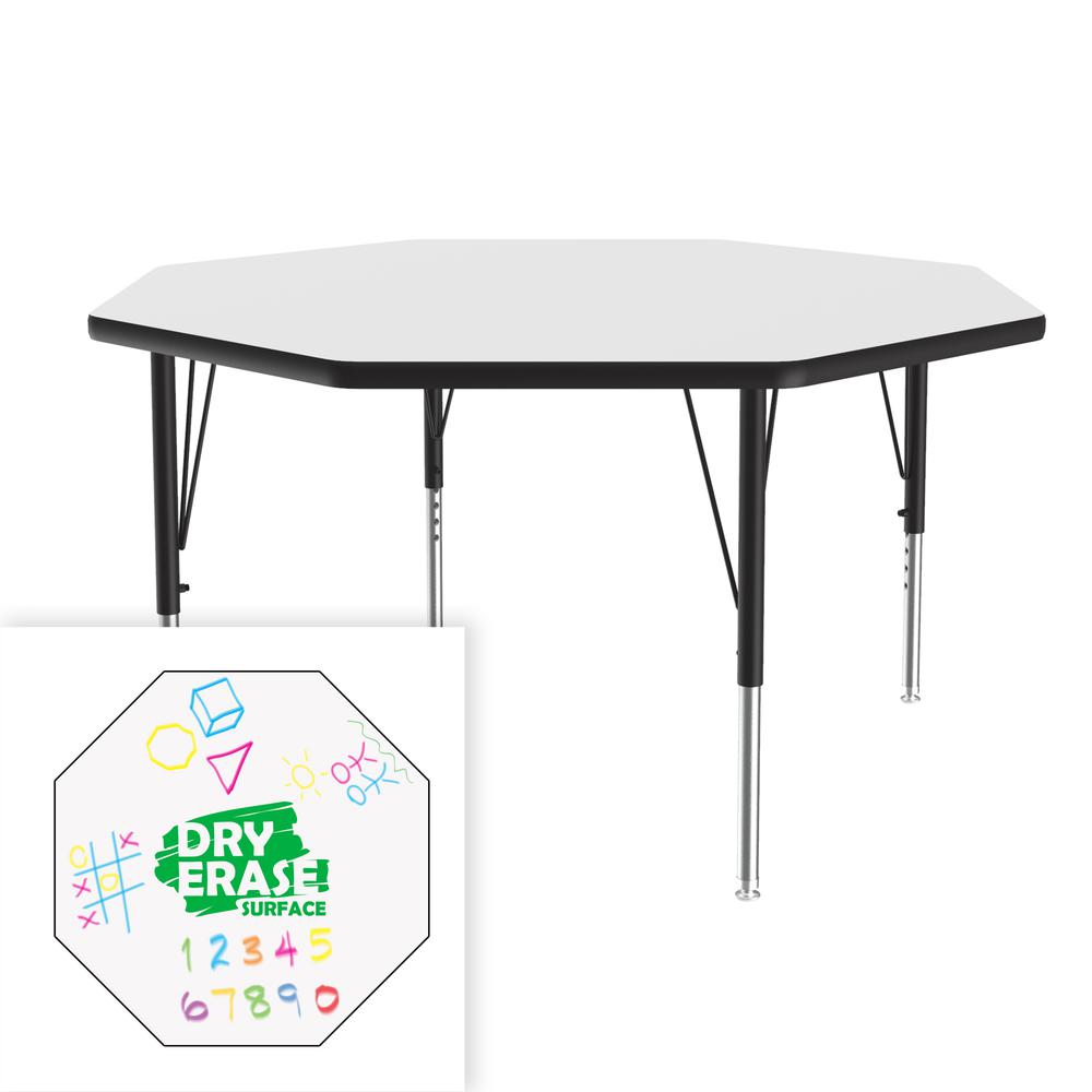 Markerboard-Dry Erase  Deluxe High Pressure Top - Activity Tables, 48x48", OCTAGONAL, FROSTY WHITE, BLACK/CHROME. Picture 3