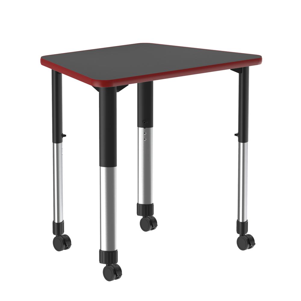Commercial Lamiante Top Collaborative Desk with Casters, 33x23", TRAPEZOID, BLACK GRANITE, BLACK/CHROME. Picture 3
