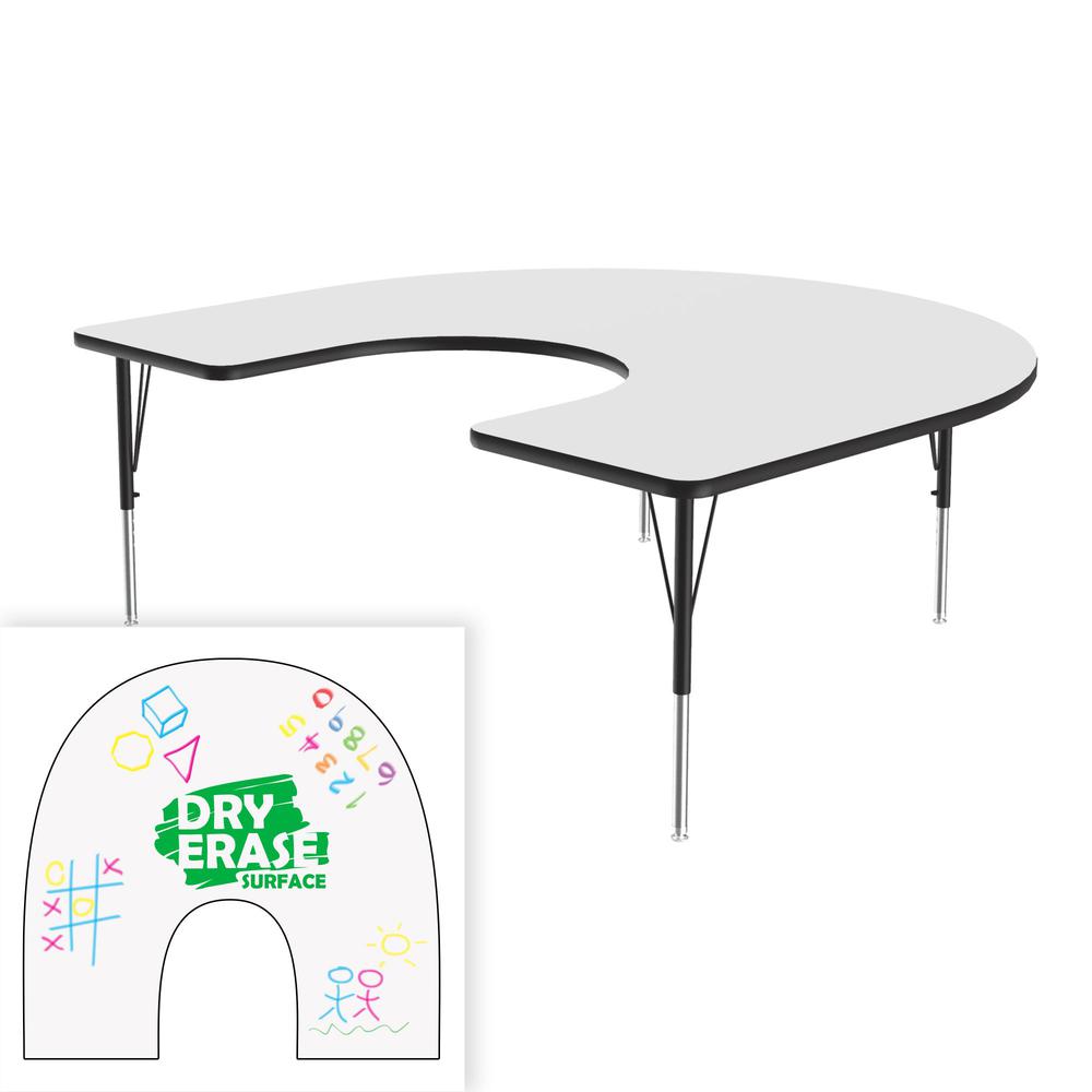 Markerboard-Dry Erase  Deluxe High Pressure Top - Activity Tables, 60x66", HORSESHOE, FROSTY WHITE BLACK/CHROME. Picture 3