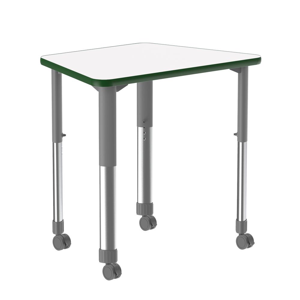 Markerboard-Dry Erase High Pressure Collaborative Desk with Casters 33x23", TRAPEZOID FROSTY WHITE, GRAY/CHROME. Picture 2