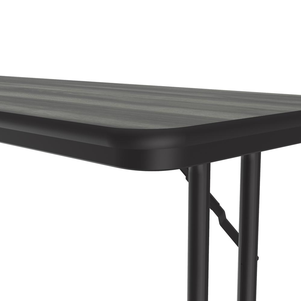 Deluxe High-Pressure Folding Seminar Table with Off-Set Leg 18x96" RECTANGULAR, NEW ENGLAND DRIFTWOOD, BLACK. Picture 3