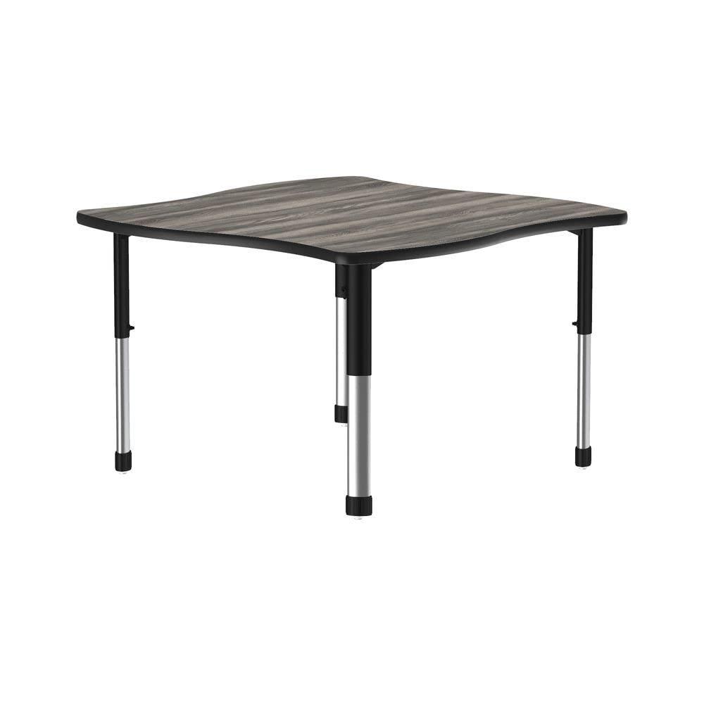 Deluxe High Pressure Collaborative Desk 42x42", SWERVE, NEW ENGLAND DRIFTWOOD, BLACK/CHROME. Picture 1
