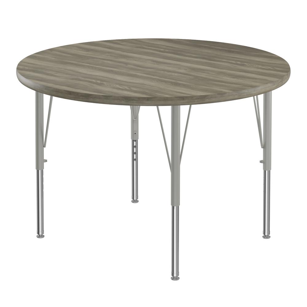 Deluxe High-Pressure Top Activity Tables 42x42", ROUND, NEW ENGLAND DRIFTWOOD SILVER MIST. Picture 1