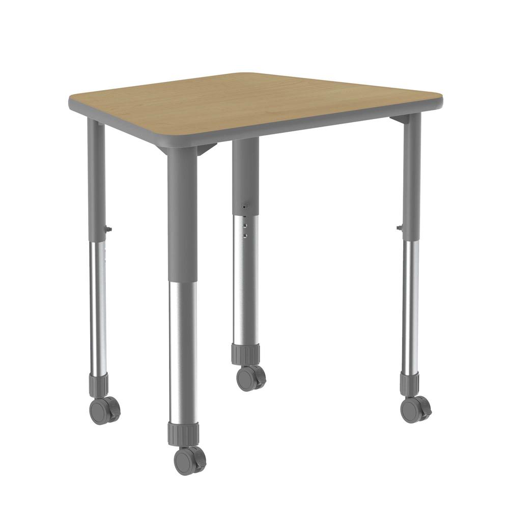 Deluxe High Pressure Collaborative Desk with Casters, 33x23" TRAPEZOID FUSION MAPLE GRAY/CHROME. Picture 2