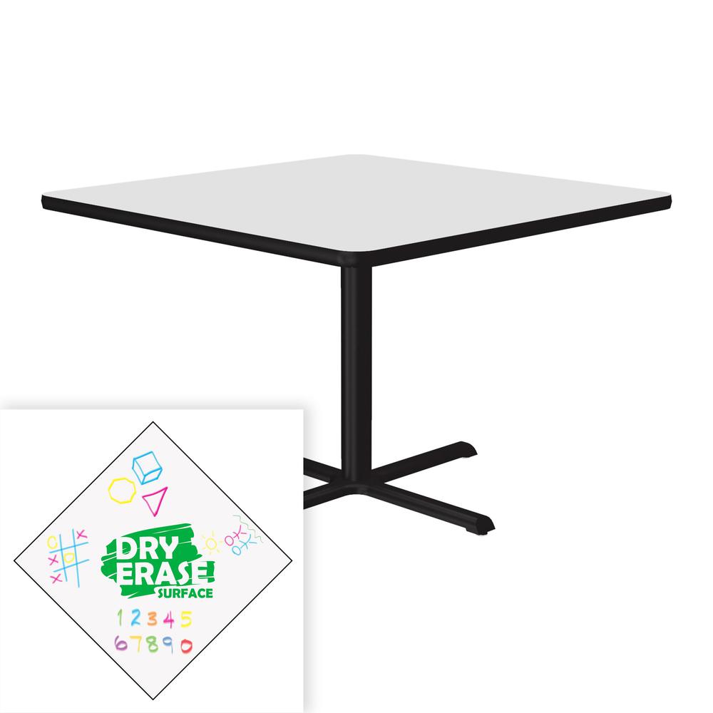 Markerboard-Dry Erase High Pressure Top - Table Height Café and Breakroom Table, 36x36" SQUARE FROSTY WHITE, BLACK. Picture 1