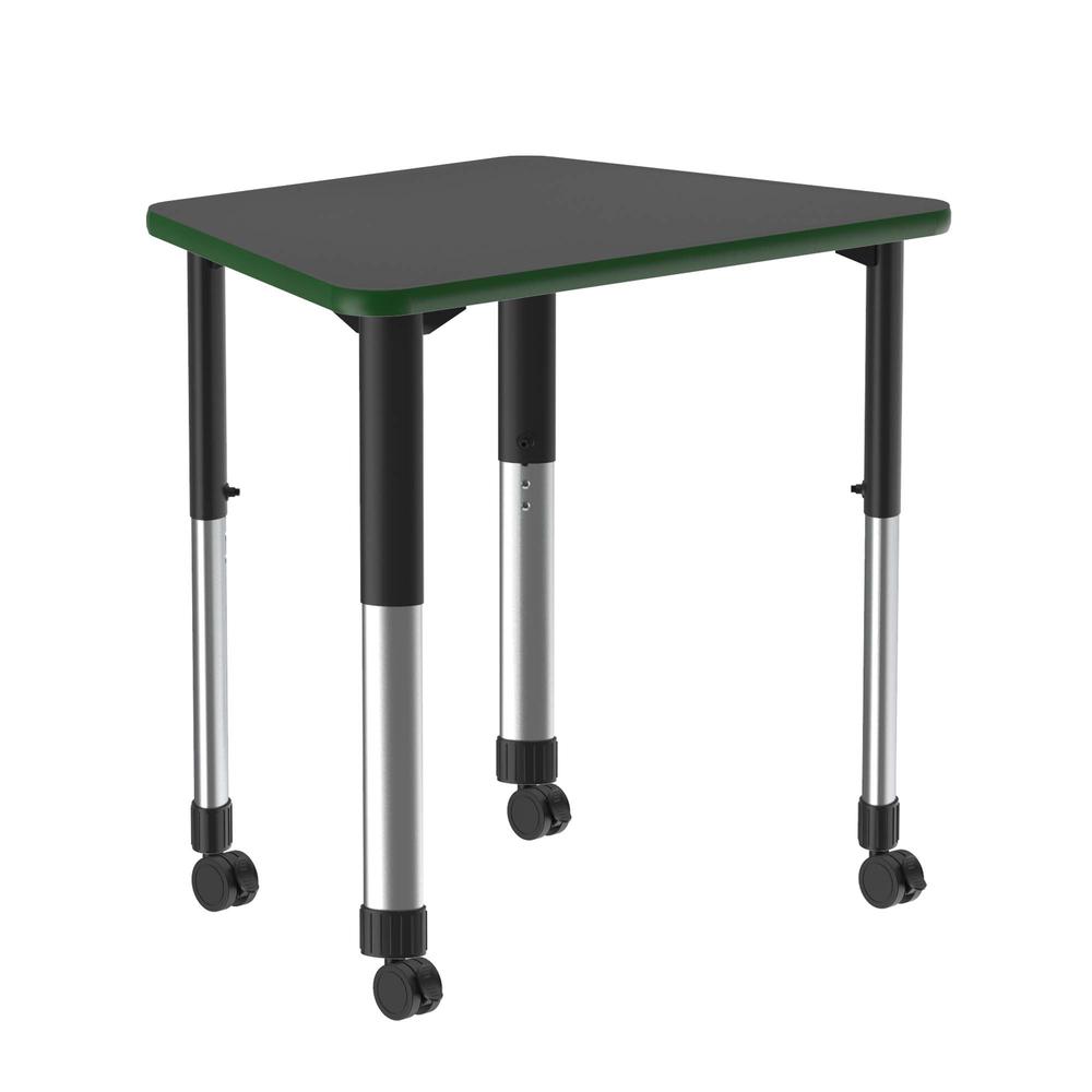 Deluxe High Pressure Collaborative Desk with Casters 33x23" TRAPEZOID BLACK GRANITE, BLACK/CHROME. Picture 1