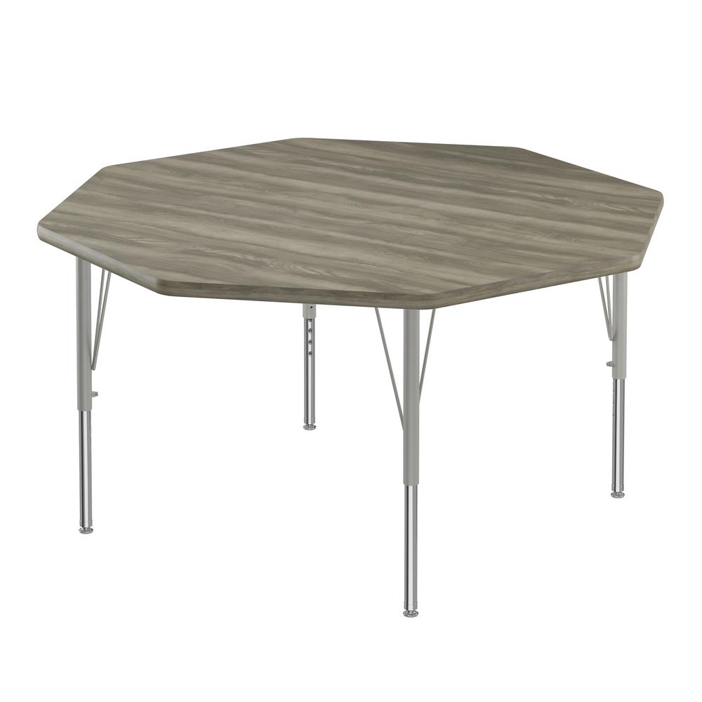 Deluxe High-Pressure Top Activity Tables 48x48", OCTAGONAL NEW ENGLAND DRIFTWOOD SILVER MIST. Picture 1