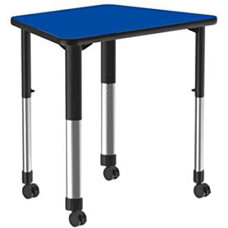 Deluxe High Pressure Collaborative Desk with Casters 33x23" TRAPEZOID, BLUE BLACK/CHROME. Picture 1