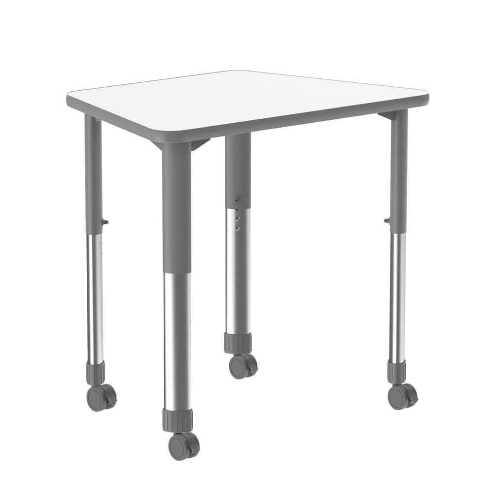 Markerboard-Dry Erase High Pressure Collaborative Desk with Casters, 33x23", TRAPEZOID, FROSTY WHITE, GRAY/CHROME. Picture 1