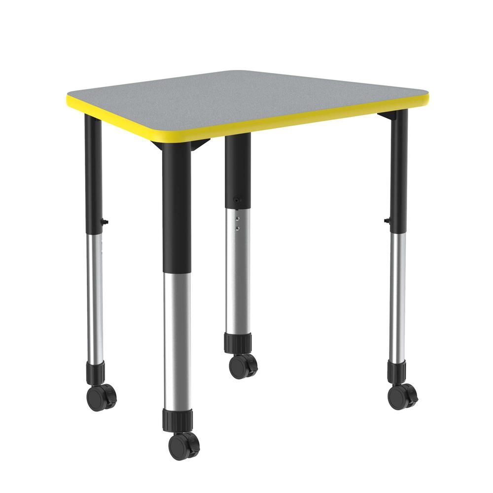 Deluxe High Pressure Collaborative Desk with Casters 33x23" TRAPEZOID, GRAY GRANITE, BLACK/CHROME. Picture 3