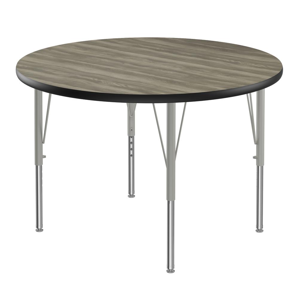 Deluxe High-Pressure Top Activity Tables, 36x36" ROUND NEW ENGLAND DRIFTWOOD, SILVER MIST. Picture 1