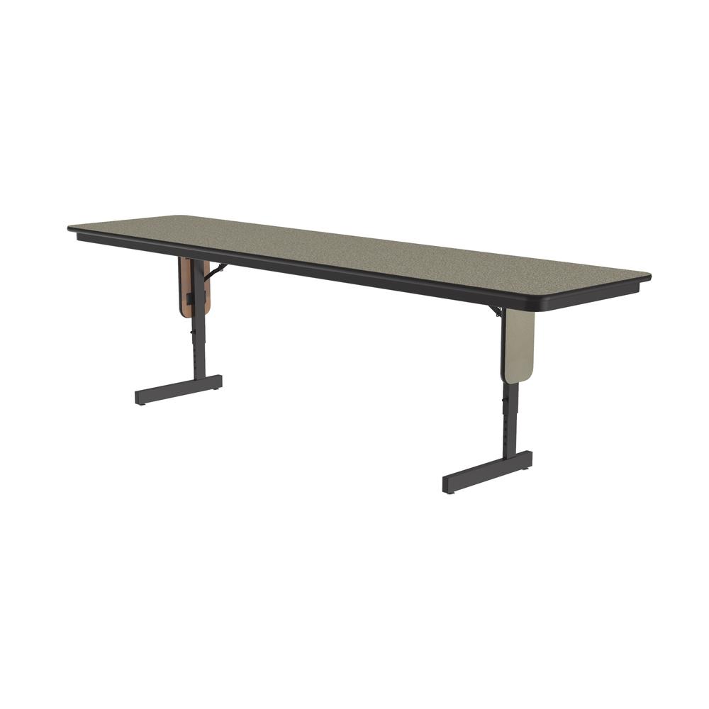 Adjustable Height Deluxe High-Pressure Folding Seminar Table with Panel Leg 24x60", RECTANGULAR SAVANNAH SAND  BLACK. Picture 7