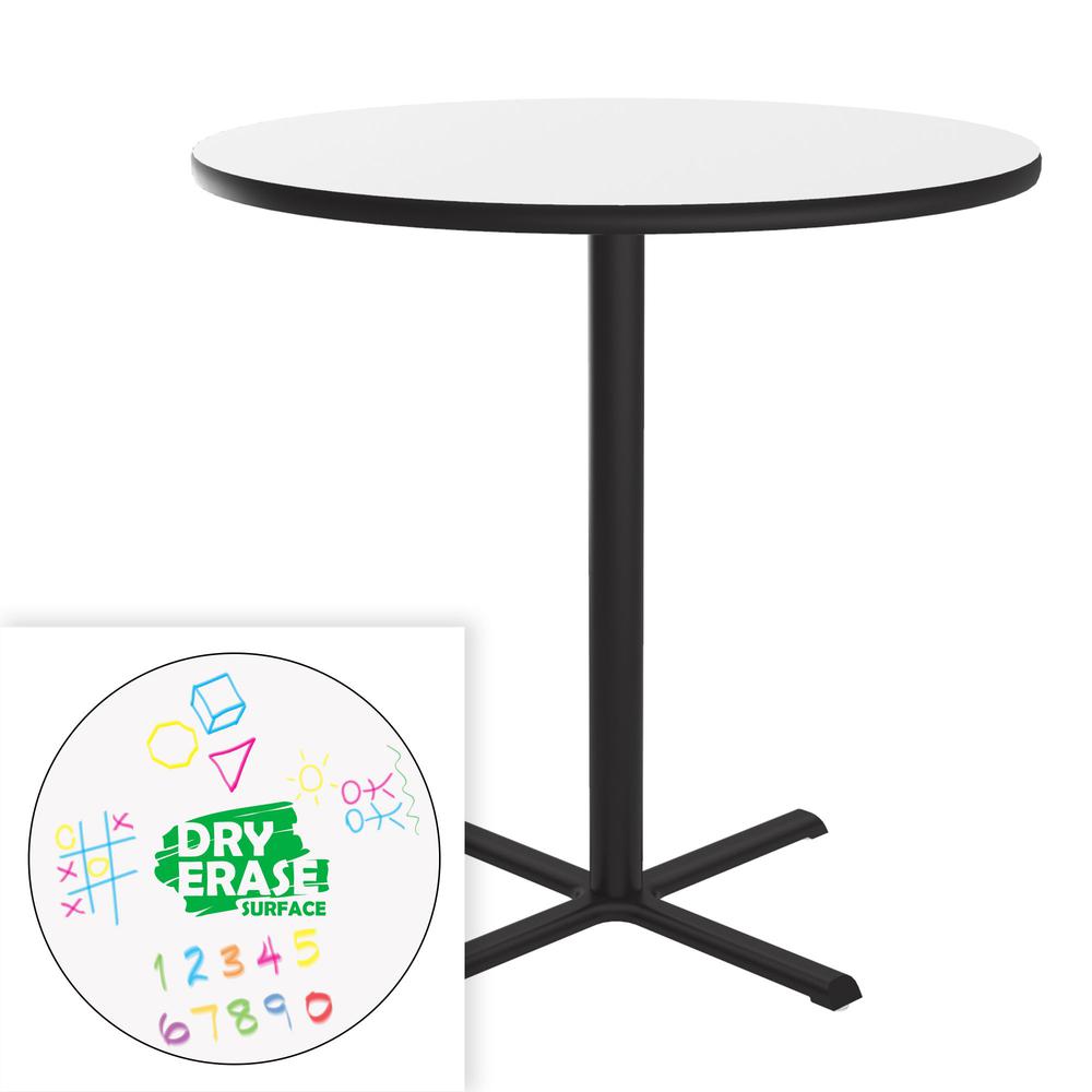 Markerboard-Dry Erase High Pressure Top - Bar Stool Height Café and Breakroom Table 48x48", ROUND, FROSTY WHITE, BLACK. Picture 6