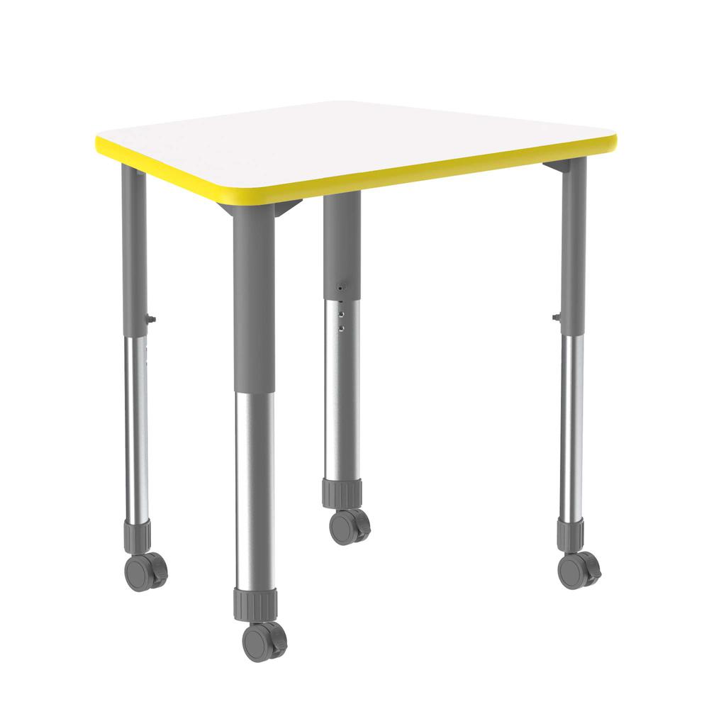 Markerboard-Dry Erase High Pressure Collaborative Desk with Casters 33x23", TRAPEZOID, FROSTY WHITE, GRAY/CHROME. Picture 1