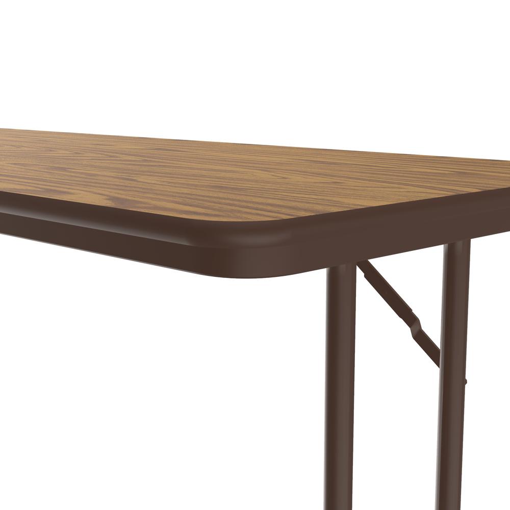 Deluxe High-Pressure Folding Seminar Table with Off-Set Leg, 24x96" RECTANGULAR MED OAK, BROWN. Picture 2