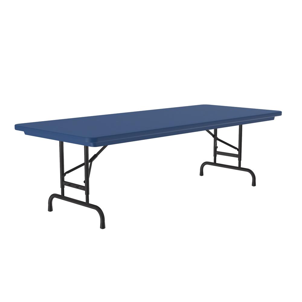 Adjustable Height Commercial Blow-Molded Plastic Folding Table, 30x72" RECTANGULAR BLUE, BLACK. Picture 1