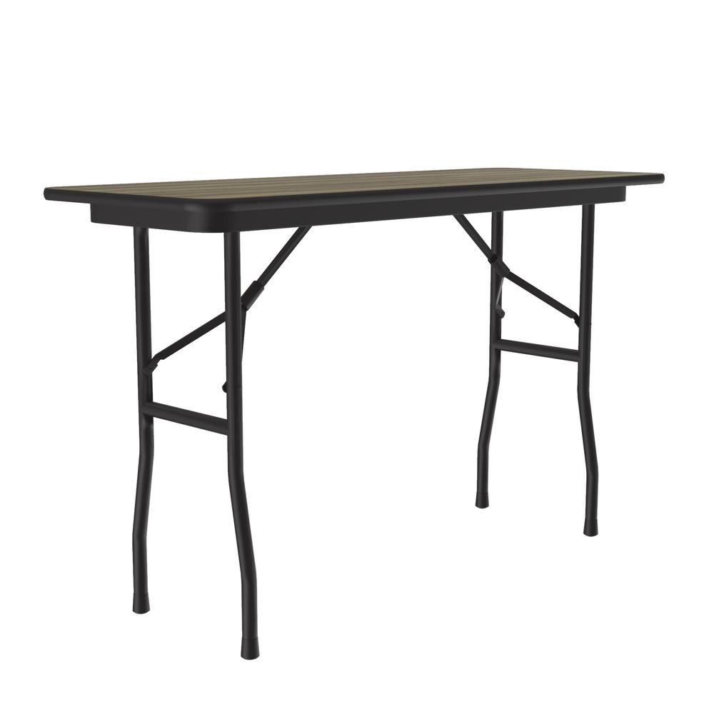 Deluxe High Pressure Top Folding Table, 18x48", RECTANGULAR, COLONIAL HICKORY, BLACK. Picture 1