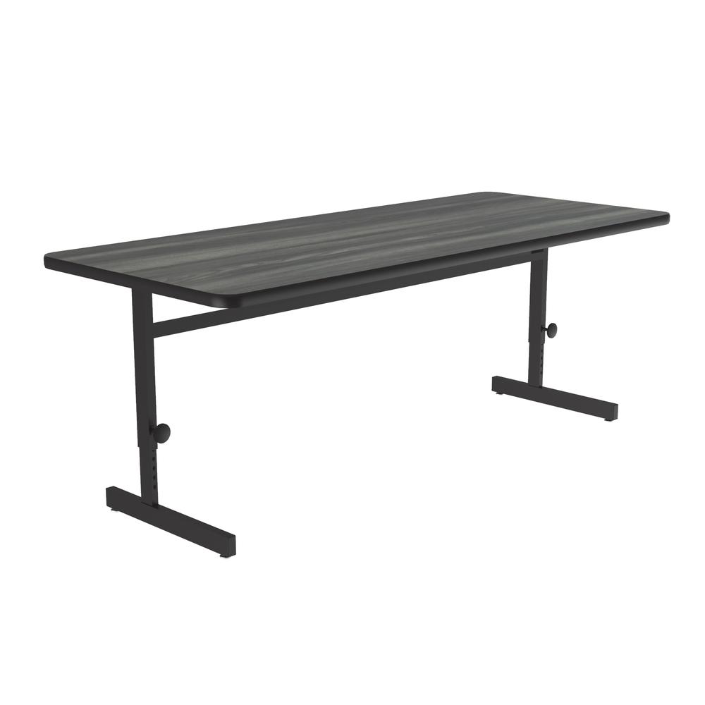 Adjustable Height Deluxe High-Pressure Top, Trapezoid, Computer/Student Desks, 30x60" TRAPEZOID NEW ENGLAND DRIFTWOOD, BLACK. Picture 3
