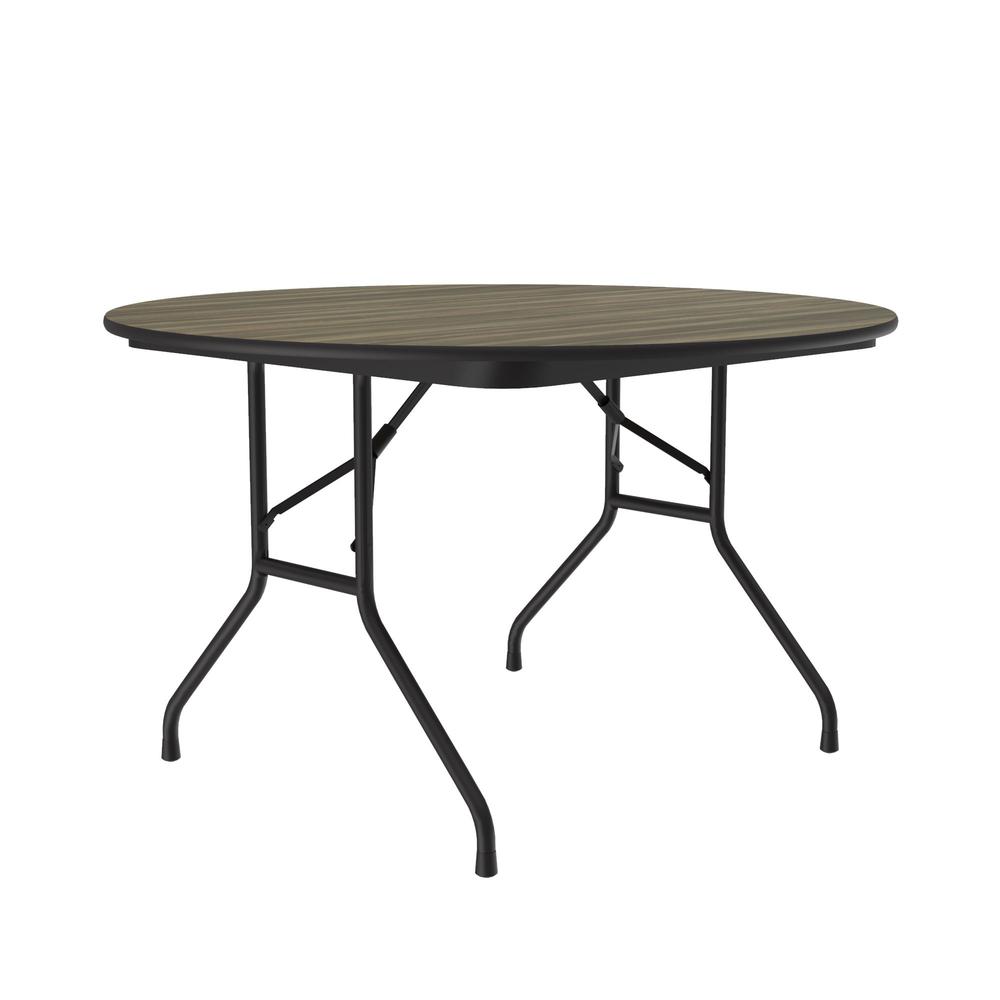 Deluxe High Pressure Top Folding Table, 48x48" ROUND, COLONIAL HICKORY BLACK. Picture 1