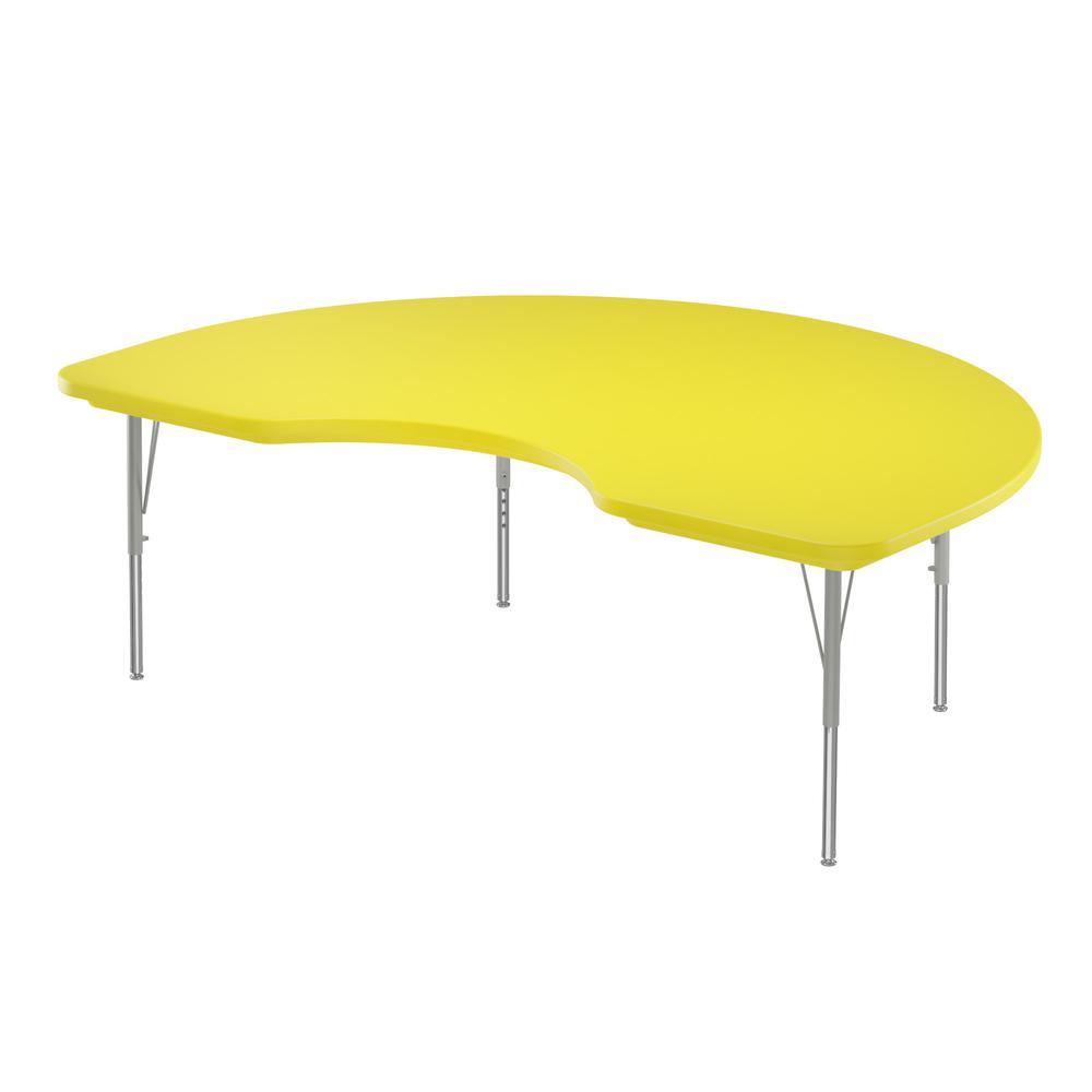 Commercial Blow-Molded Plastic Top Activity Tables 48x72" KIDNEY, YELLOW  SILVER MIST. Picture 2
