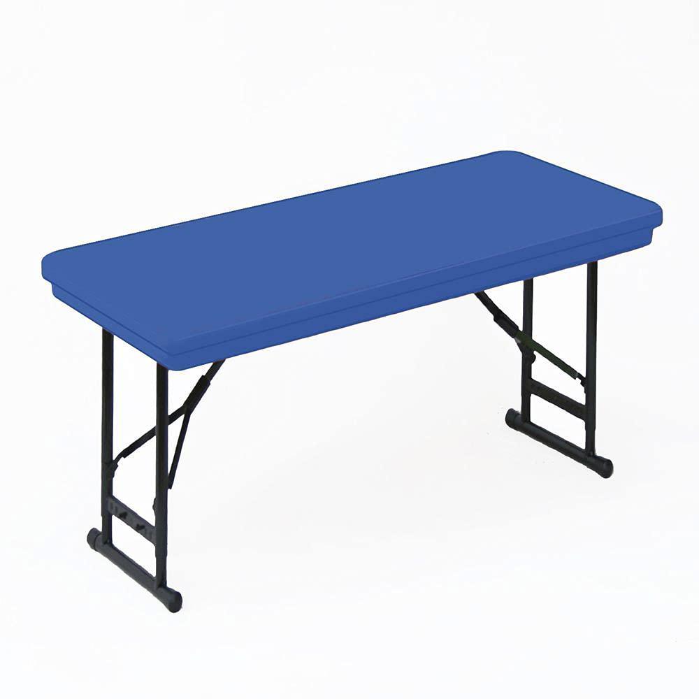 Adjustable Height Commercial Blow-Molded Plastic Folding Table, 30x60", RECTANGULAR BLUE BLACK. Picture 1